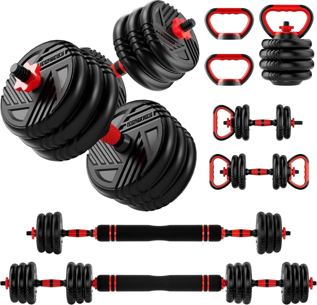 Adjustable Dumbbell Set, 10/20/30/45/70/90lbs, 5 in 1 Multi-Function Dumbbells Set Converts to Barbell & Kettlebell, Weight Set for Home Gym Workout, Suitable for Men/Women Strength Training