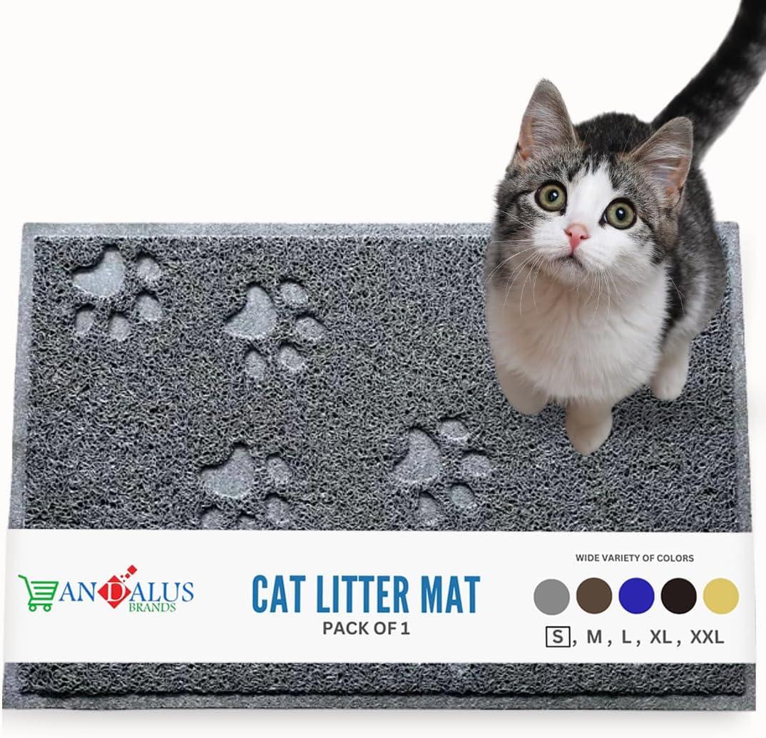 Andalus Small Cat Litter Mat, Pack of 1 - Waterproof, Non-Slip & Easy to Clean Cat Litter Box Mat for Extra Efficient Pet Litter-Trapping, Grey (15.75 X 11.75)