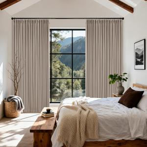 Extra Wide Burlywood Birch Blackout Sliding Glass Door Curtains 102 Inches Long Memory Trained Pinch Pleated Linen Double Layer Black Out Heat Blocking Curtain 70 Inch Width 102 Inch Length 1 Panel