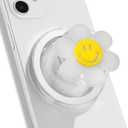 Magnetic Luminous Smiley Flower Mobile Phone Grip: Swappable & Collapsible Grip for Phones & Tablets (White)