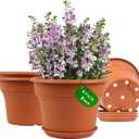 8 Inch Plastic-Flower Pot-for-Indoor Plants, 4 Pack Large Outdoor Planter Pot with Drainage Holes & Saucers, Resin Decorative Garden Pots Planters (Terracotta)