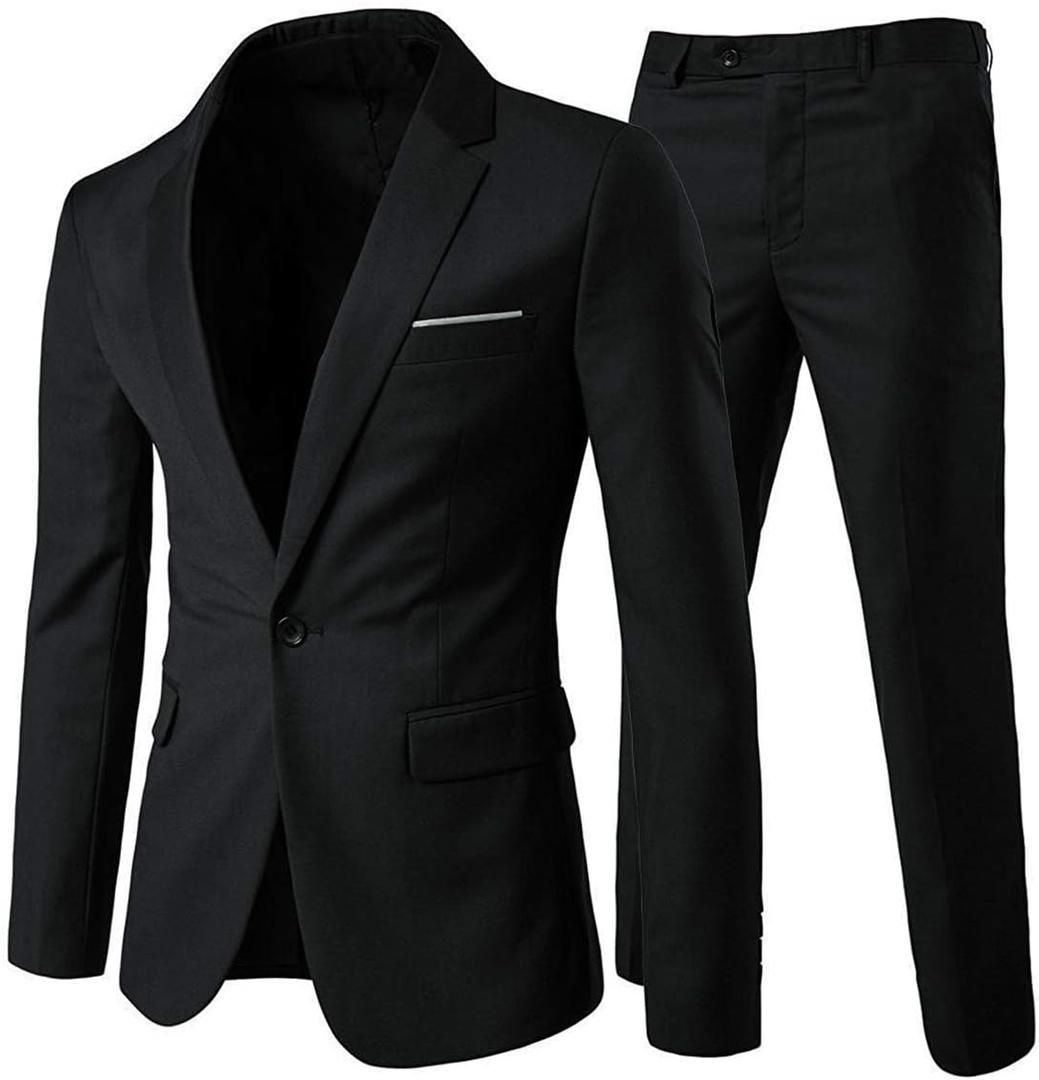 Cloudstyle Men's 2-Piece Suits Slim Fit 1 Button Dress Suit Jacket Blazer & Pants Set (Black, M)
