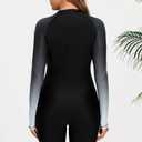 Halcurt Women's Boyleg One Piece Rash Guard with Built in Bra Zip Front UPF50+ Long Sleeve Full Body Surfing Swimsuit (Black) L