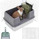 Zonon Extra Large Rabbit Litter Box, 23.6" L x 15.7" W x 12.4" H Stainless Steel Rabbit Litter Box with Lid, Hay Feeder with Hooks, Footed Metal Grid, Easy to Clean for Medium and Large Rabbits