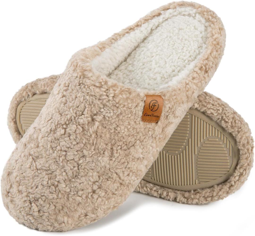 EverFoams Women's Fuzzy Slip-on Slippers Soft Comfy Memory Foam Indoor House Shoes Size 5-6