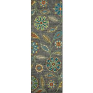 Maples Rugs Reggie Floral Runner Rug Non Slip Hallway Entry Carpet [Made in USA], Multi, 2 x 6 (Dark Grey)