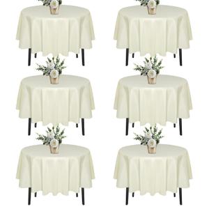 10 Pack 90 In Round Light Beige Tablecloths - Reusable Polyester Table Covers Protect from Spills (Not Waterproof) for Weddings, Banquets, Parties Ships Folded, Wrinkles Likely, Steam Before Use