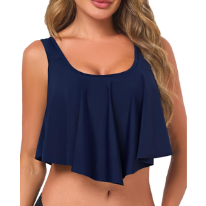 Aderea Womens Bikini Tops Bathing Suit Top for Large Bust Push Up Swimsuit Top Black Tankini Tops Only with Built in Bra, XXL