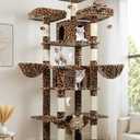 Globlazer Big Cat Tower for Indoor Cats, 80inch Cat Tower for Multiple Adult Cats XXL Cat Tree with Scratching Post, Hammock, 3 Perches, 2 Condos, 2 Hanging Basket, F80, Leopard Print