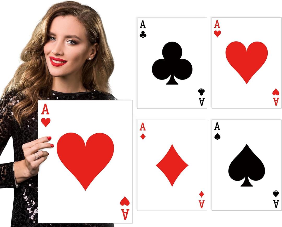 MotiMind 4 Pcs Jumbo Playing Cards 15.8 x 12.6 Inches Large Print Giant Thick Poker Card for Casino Theme Party Decorations Birthday Game Night Party Decor (A)
