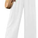 GRAPENT Linen Pants for Women High Waisted Wide Leg Capri Elastic Waist Casual Beach Flowy Cropped Summer Capris Pants (X-Large, Cream White)