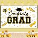 Gold White Graduation Banner Decorations White Gold Black Congrats Grad Banner 2024 White Gold Graduation Party Decorations Class of 2024 Graduation Banner for Graduation Party Supplies 70.8x43.3 in