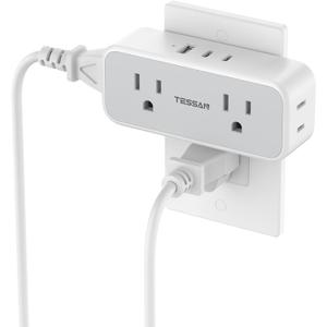 Surge Protector Outlet Extender, TESSAN Multi Plug Splitter with 4 Electrical Outlets 3 USB Blocks(2 USB C), Flat Multiple Wall Plug Expander for Bathroom Home Office Dorm Room Essentials