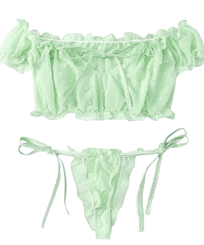 Lilosy Sexy Stretch Ruffle Tie Sheer Mesh Lingerie Set Outfits XL Lilosy Sexy Stretch Ruffle Tie Sheer Mesh Lingerie Set Outfits XL