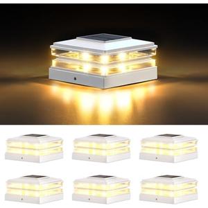 EXCMARK 4x4 Solar Post Cap Lights Outdoor Waterproof 6 Pack Fence Deck Post Lights with High-Brightness LEDs, Dual Light Modes Warm White & Cool White. (Classic White, 6)