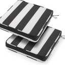 18"x18"x3" Outdoor Square Corner Chair Cushions with Ties Set of 2, Water&Fade Resistant Thick Seat Cushion Pads for Garden Patio Dining Porch Furniture - Black Ivory Striped
