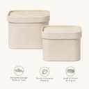 2 x La Jolie Maison Fluted Cardboard Storage Baskets with Leather-Like Lids, Sturdy Stackable Paper Cube Boxes Decorative Tray, Modern Basket Organizer Bins for Jewelry Shelves Bathroom, BeigeSet of 2