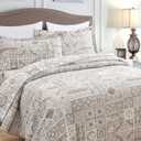 Asuexpect 3 Piece Brown Patchwork Bedspread Sets King Size, Boho Reversible Jacquard Bedding Set for All Season, Soft Lightweight Comforter Bedspread Coverlet Set (106''x96'') with 2 Shams