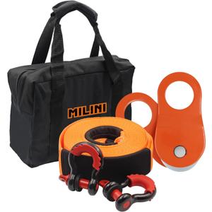 Offroad Recovery Strap Kit, 3" x 30ft Tow Strap+10 Ton Snatch Block Pulley+D Ring Shackles+Bag, 4x4 Winching Accessories