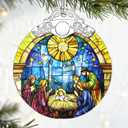 3 x Christian Gifts: Stained Glass Nativity Ornament | Christmas Ornaments (Christmas Tree Decorations), Christian Holiday Decor, Holy Family Decoration, Religious Gifts, Baptism Gift & Xmas Gift