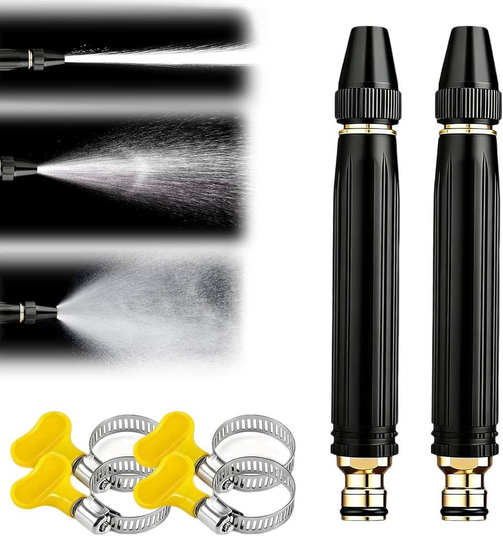 2 Packs Heavy Duty Adjustable Hose Nozzle, High Pressure Jet Sweeper Spray Nozzle with Leak-Proof Design, Metal Garden Hose Sprayer for Car Wash, Lawn, Patio Cleaning