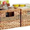 Water Hyacinth Wicker Basket, Decorative Woven Baskets with Built-in Handles, Hand-woven Storage Organizer for Organizing Pantry, Livingroom, Bedroom, Shelves, Toilet (2 PACK, Blended)