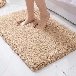 ILANGO Beige Bathroom Rugs 32"  20" Non Slip & Super Absorbent Extra Thick Soft, Washable Bath Mat for Floor, Microfiber Plush Shaggy Bath Rug with Rubber for Bathtub Shower Room Sink