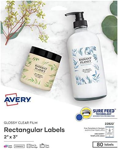 Avery Printable Blank Rectangle Labels, 2" x 3", Glossy Crystal Clear, 80 Customizable Labels (22822)