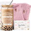 DHQH Funny Coworker Gifts for Women, Farewell Friendship Gifts for Friends, Birthday Present Set with 16 Oz Glass Cup Socks, Christmas Thank You Gift for Her