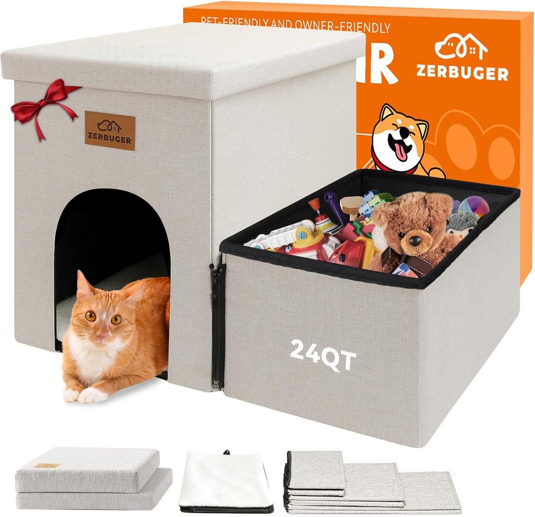 Dog Stairs with Condo 15" H, 2-Step Wider Dog Steps for Small/Medium/Large Old Dogs Cats, Folding Sturdy Storage Pet Stairs Climbing Bed Couch, Ramp for Car Hold Up to 150 Lbs, Beige