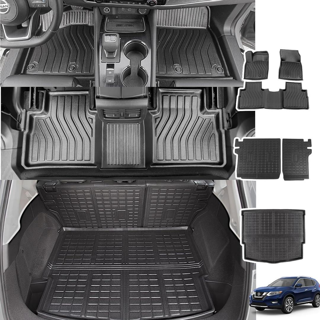 Xipoo Floor Mat Compatible with 2021-2025 Nissan Rogue Floor Mat Cargo Mat Backrest Mat Replacement for 21-25 Nissan Rogue Accessories (Fit 2021-2025 Nissan Rogue,Cargo Mat+Backrest Mats+Floor Mats)