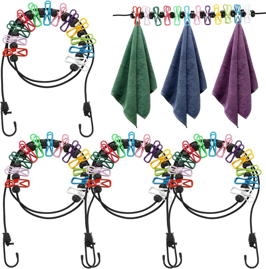 CYEAH 4 Pack Retractable Portable Clothesline for Travel, Camping Clothesline Portable 12 Clothespins, Travel Clothesline with Clothesline Stops for Indoor Outdoor Camping Accessories