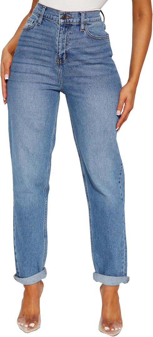 BessCops Women's Boyfriend Jeans Stretchy Ripped Distressed Denim Mom Jean Pants (7blue,  Small)