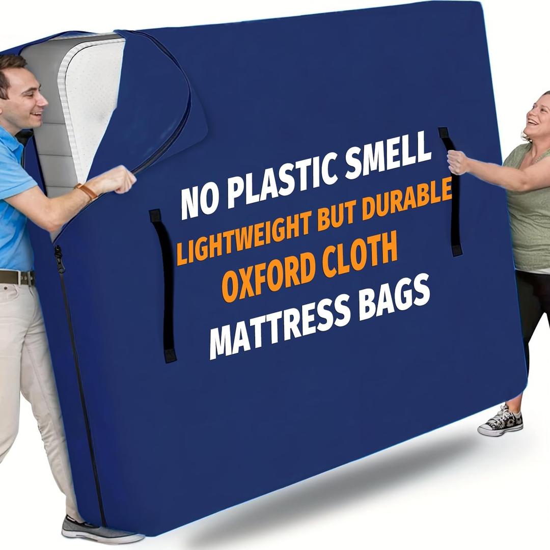 Mattress Bags for Moving with Waterproof Zipper, Full Size, Durable & Waterproof & Anti-Aging 420D Polyester Fabric,  Reusable Mattress Storage Bag,Mattress Cover Protector with Sturdy 4 Handles, Navy