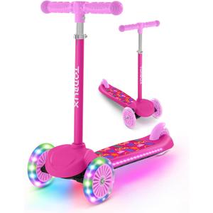 TONBUX Kids Scooter for Ages 3-8, Toddler Scooter with Light-Up Deck and Wheels, Adjustable 4-Level Height 3-Wheel Scooters for Kids, Lean-to-Steer Design