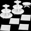Zopeal 7 Pcs Dessert Table Display Set 3-Tier Cupcake Stand 1-Tier Cup Cake Display Tower Platters and Serving Trays Cardboard Cake Cookie Holders for Wedding Birthday Party Baby Shower(White)
