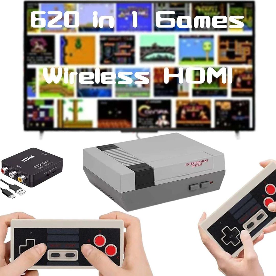 Classic Mini Retro Game Console Built in 620 Video Games,Av and HDMI Output Plug and Play Game System with Dual Wireless Controllers. (Grey)