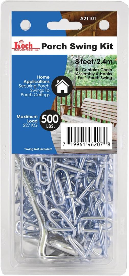 Koch Industries A21101 2/0 diameter 8-feet, Double Loop Porch Swing Kit, Steel Electro Galvanized, up to 500 lbs