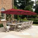 SUPERJARE 15FT Outdoor Umbrella for Patio, Double sided Pool Umbrellas with Fade Resistant Canopy, Large Table Umbrella for Deck, Market, Backyard - Burgundy(No Base)