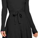 ANRABESS Women's Long Sleeve Midi Dress Crewneck Tie Waist A-Line Swing Casual Bodycon Ribbed Knit 2025 Fall Sweater Dress XL