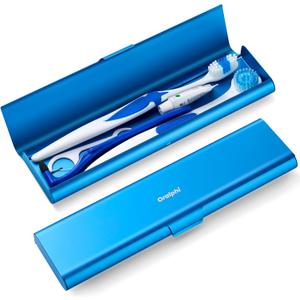 Wider Aluminum Toothbrush Travel Case, Portable Travel Toothbrush Holder, Durable Manual Toothbrush Box Container for Traveling, Bathroom, Camping, Business Trip, Blue (1 Pack (Large))