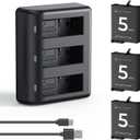 K&F CONCEPT Osmo Action 5 Pro/4/3 Battery Charger, 3-Pack 2100mAh Osmo 360 Batteries & 3-Slot Fast Charger Compatible with DJI OSMO 360, Action 5 Pro, Osmo Action 4, Osmo Action 3