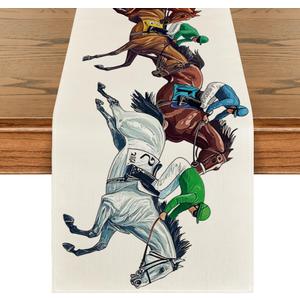 Artoid Mode Horse Racing Jockey Kentucky Table Runner, Sports Festival Holiday Kitchen Dining Table Decoration for Home Party Decor 13x120 Inch