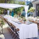 White Polyester Table Clothes for 8 Foot Rectangle Tables, Wrinkle Free Fitted Table Cover 8ft Stretch Tablecloths with Skirt for Parties Weddings Birthday Banquet Baby Shower