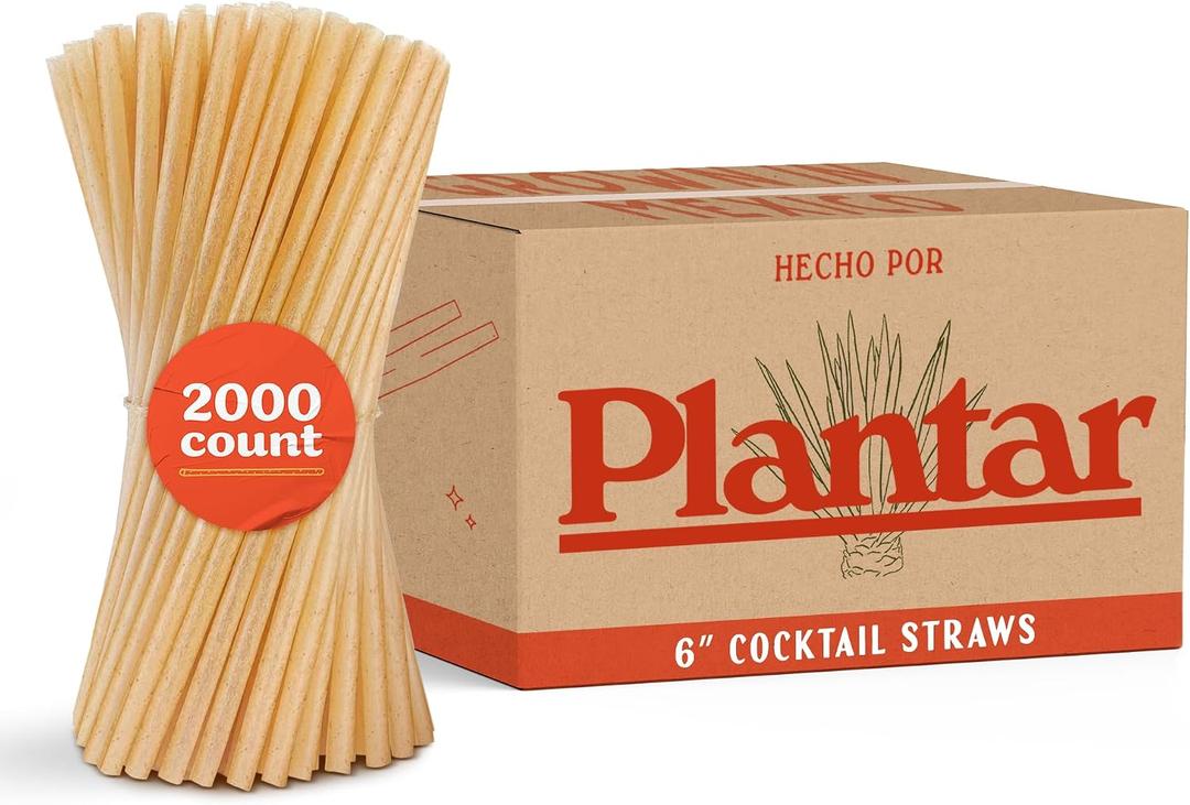 Bulk | Cocktail 6" Agave Straws | 2000 count | Sustainable & Compostable Drinking Straws made from Upcycled Agave Plant Fiber | Long-Lasting, Durable Drinking Straws that Won't Get Soggy, Standard