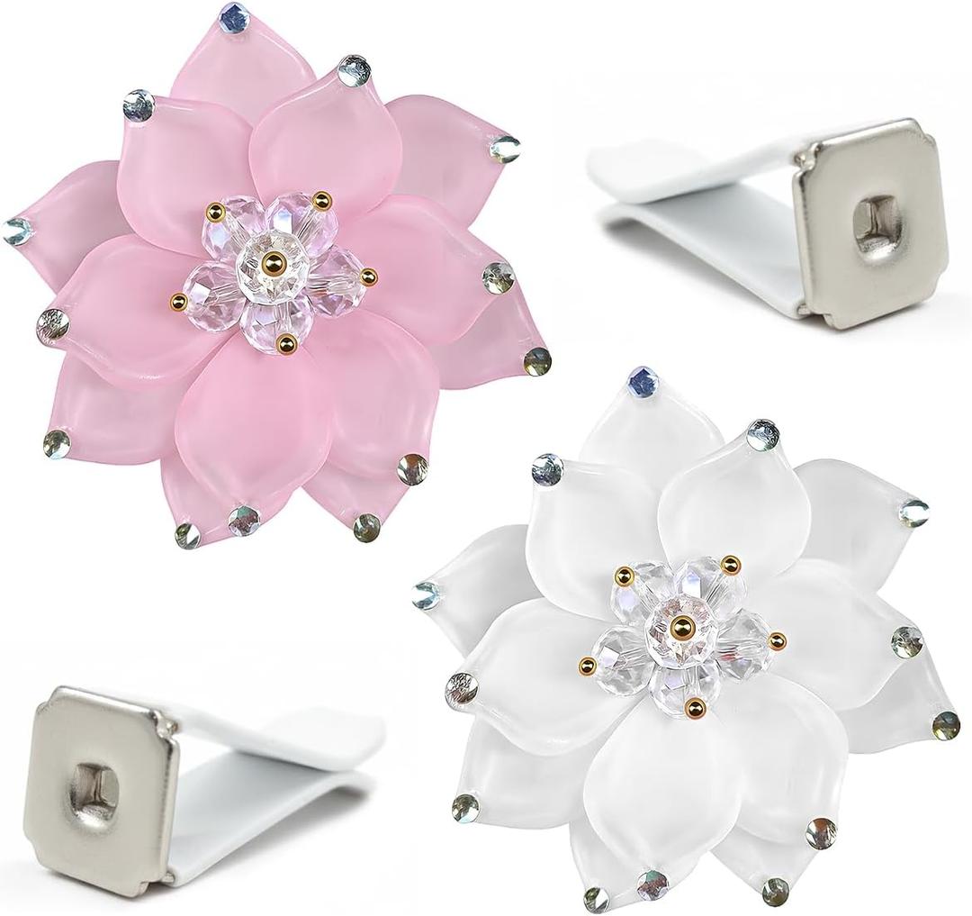 2PCS Lotus Flower Car Vent Clip, Cute Car Vent Clips, Dashboard Air Vent Trim Clips, Automotive Diffuser Air Conditioning Outlet Clip, Aesthetic Decoration Accessories (Pink&White)