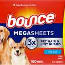 Bounce Pet Hair and Lint Guard Mega Dryer Sheets with 3X Pet Hair Fighters, Fresh Scent, 180 Count