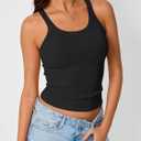 Trendy Queen Women's Tank Tops Crop Camisole Summer Fashion Sleeveless Ribbed Workout Basic Going Out Gym Spring Clothes 2026 (Black, M)