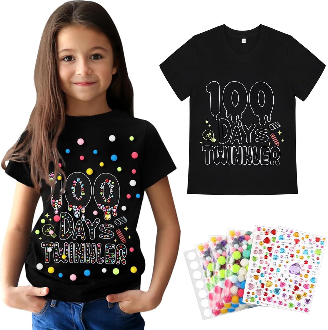 Skicuff 100 Days of School DIY Shirt Kit Kids 100th Day of School Shirt for Girls and Boys Craft Teacher Classroom Party (Shinny,5-7)