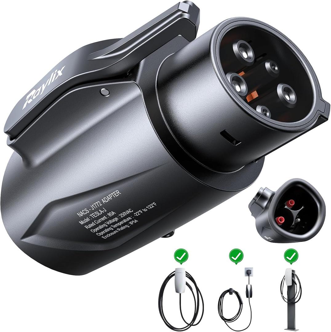 Raylix Tesla to J1772 Adapter (Max 80A, 250V) [for J1772 Electric Vehicles] Tesla Charger Adapter, NACS to J1772 Adapter Compatible with Tesla Wall Connector Destination Mobile Charger, Unlock Tesla Level 1&2 Charger